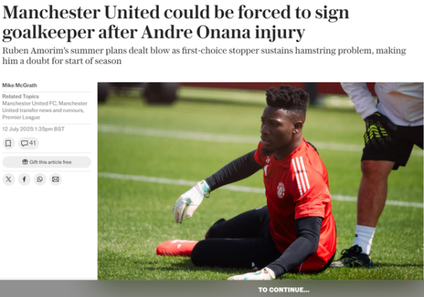 Thủ môn Onana của Manchester United đã bị thương trong buổi tập đầu tiên của mình trước mùa giải. Nó